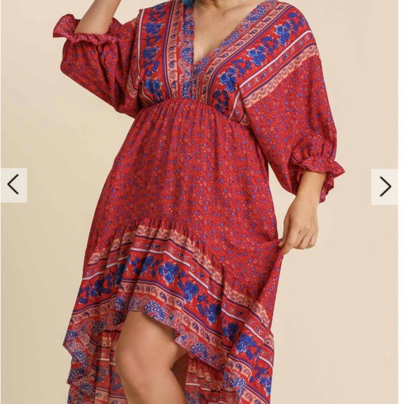 Dresses & Skirts - 250.Women's Mixed Print V-Neck Midi Dress with Back Tie Details NWT